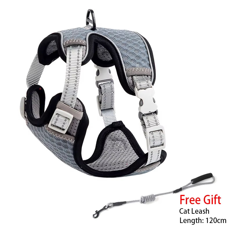 Cat Dog Adjustable Harness Vest Walking Lead Leash for Puppy Dogs Collar Polyester Mesh Harness for Small Medium Dog Cat Pet