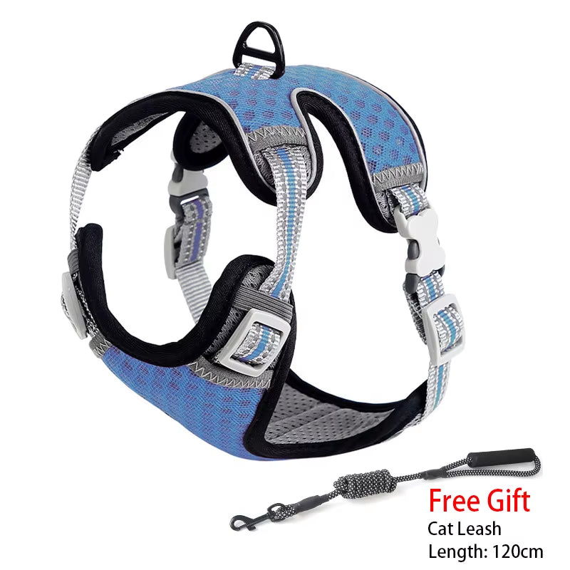 Cat Dog Adjustable Harness Vest Walking Lead Leash for Puppy Dogs Collar Polyester Mesh Harness for Small Medium Dog Cat Pet