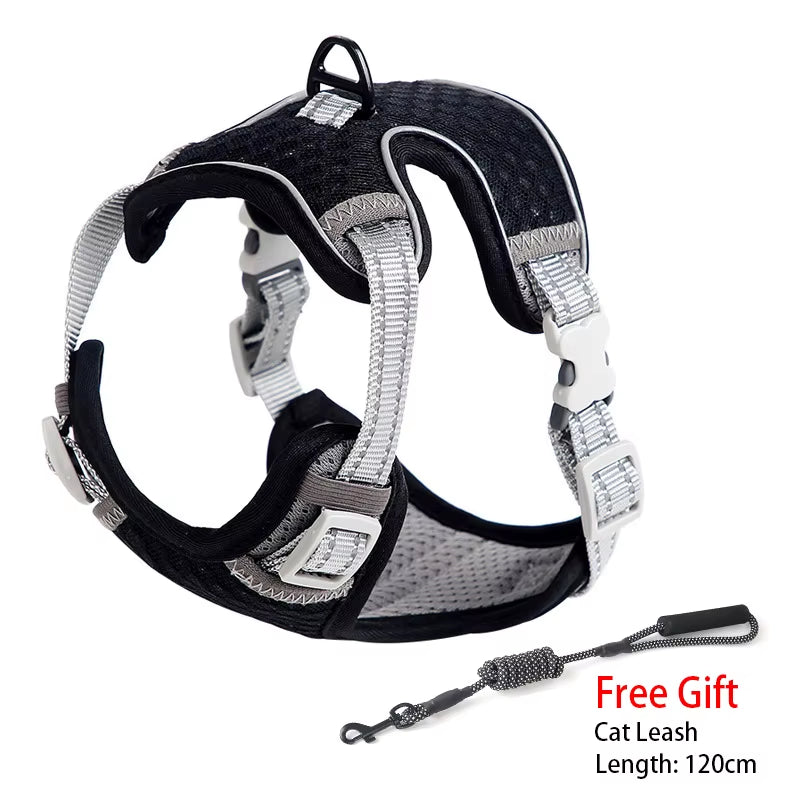 Cat Dog Adjustable Harness Vest Walking Lead Leash for Puppy Dogs Collar Polyester Mesh Harness for Small Medium Dog Cat Pet