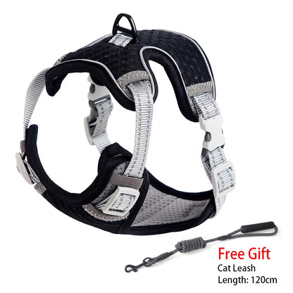 Cat Dog Adjustable Harness Vest Walking Lead Leash for Puppy Dogs Collar Polyester Mesh Harness for Small Medium Dog Cat Pet