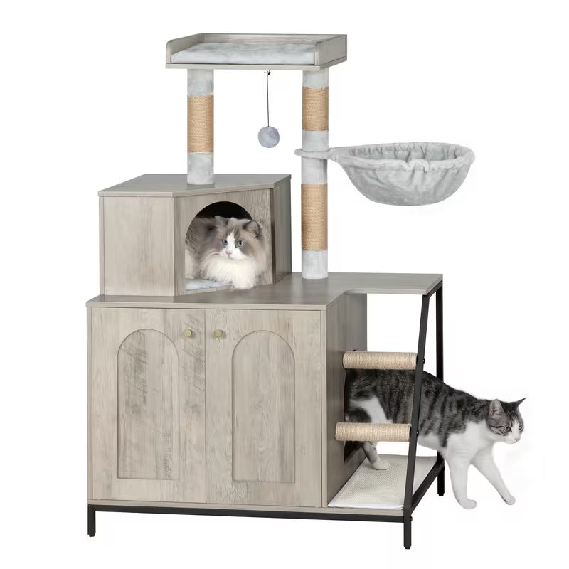 Maison pour Chat Mascoto & Co – Condo 4-en-1 Moderne, Arbre, Griffoirs & Litière Cachée