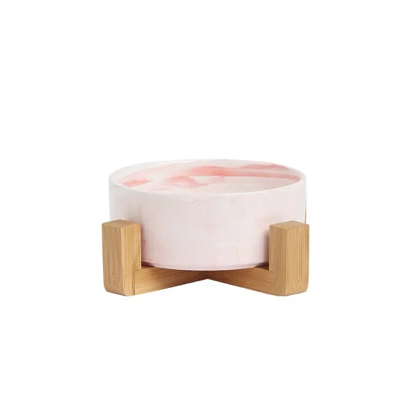 Bol Double en Céramique Effet Marbre avec Support Bois – Gamelle Design Premium Chien & Chat | Mascoto & Co