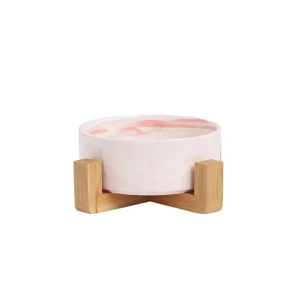 Bol Double en Céramique Effet Marbre avec Support Bois – Gamelle Design Premium Chien & Chat | Mascoto & Co