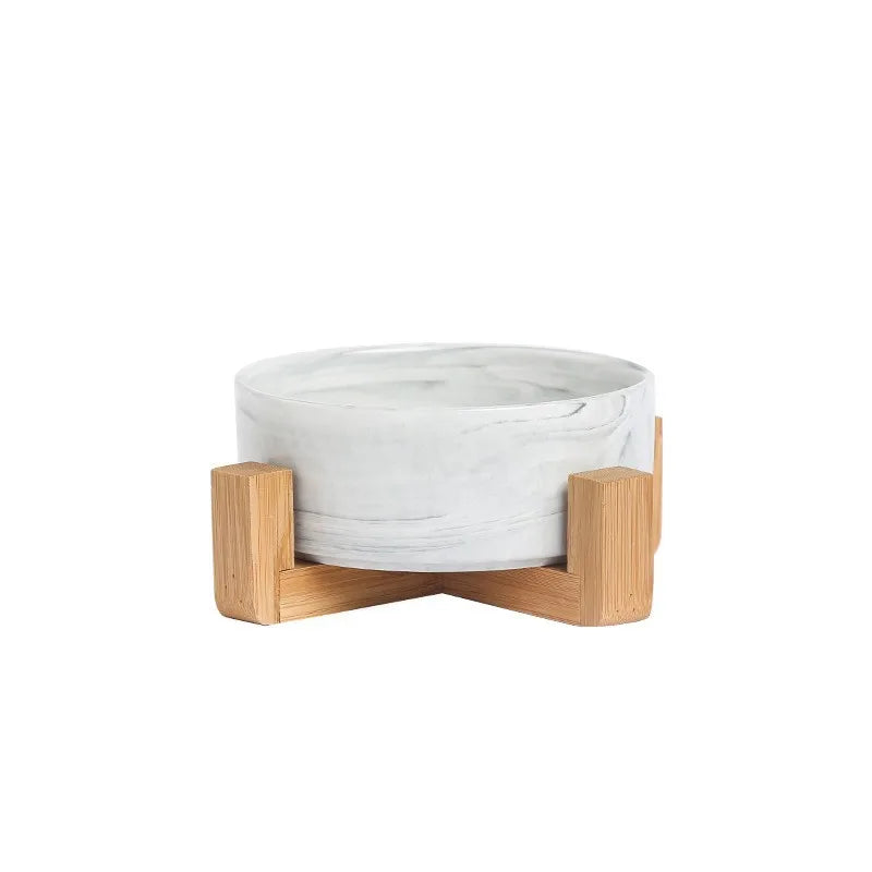 Bol Double en Céramique Effet Marbre avec Support Bois – Gamelle Design Premium Chien & Chat | Mascoto & Co