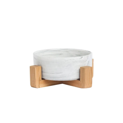Bol Double en Céramique Effet Marbre avec Support Bois – Gamelle Design Premium Chien & Chat | Mascoto & Co
