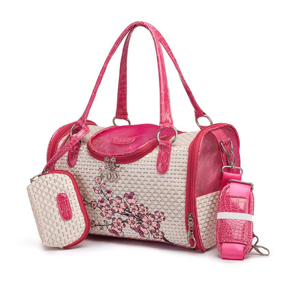 Portable Outdoor Pet Cat Dog Carrier Bag with Purse Leather Travel Small Dog Chihuahua Teddy Carrying Bag Handbag