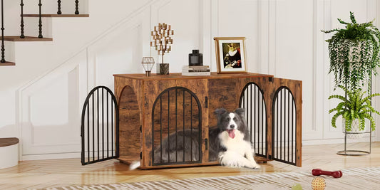 Cage-Meuble Luxe Mascoto & Co – Bois Rétro & Portes en Arc (100×60×63 cm)