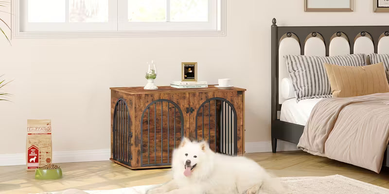Cage-Meuble Luxe Mascoto & Co – Bois Rétro & Portes en Arc (100×60×63 cm)