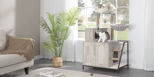 Maison pour Chat Mascoto & Co – Condo 4-en-1 Moderne, Arbre, Griffoirs & Litière Cachée
