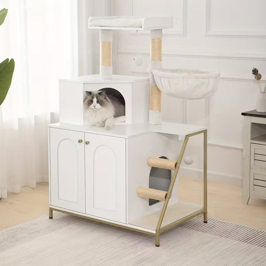 Maison pour Chat Mascoto & Co – Condo 4-en-1 Moderne, Arbre, Griffoirs & Litière Cachée