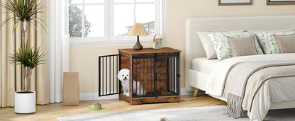 Cage Meuble Design 2-en-1 pour Chien – Table d’Appoint en Bois Rustique