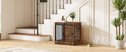Cage Meuble Design 2-en-1 pour Chien – Table d’Appoint en Bois Rustique